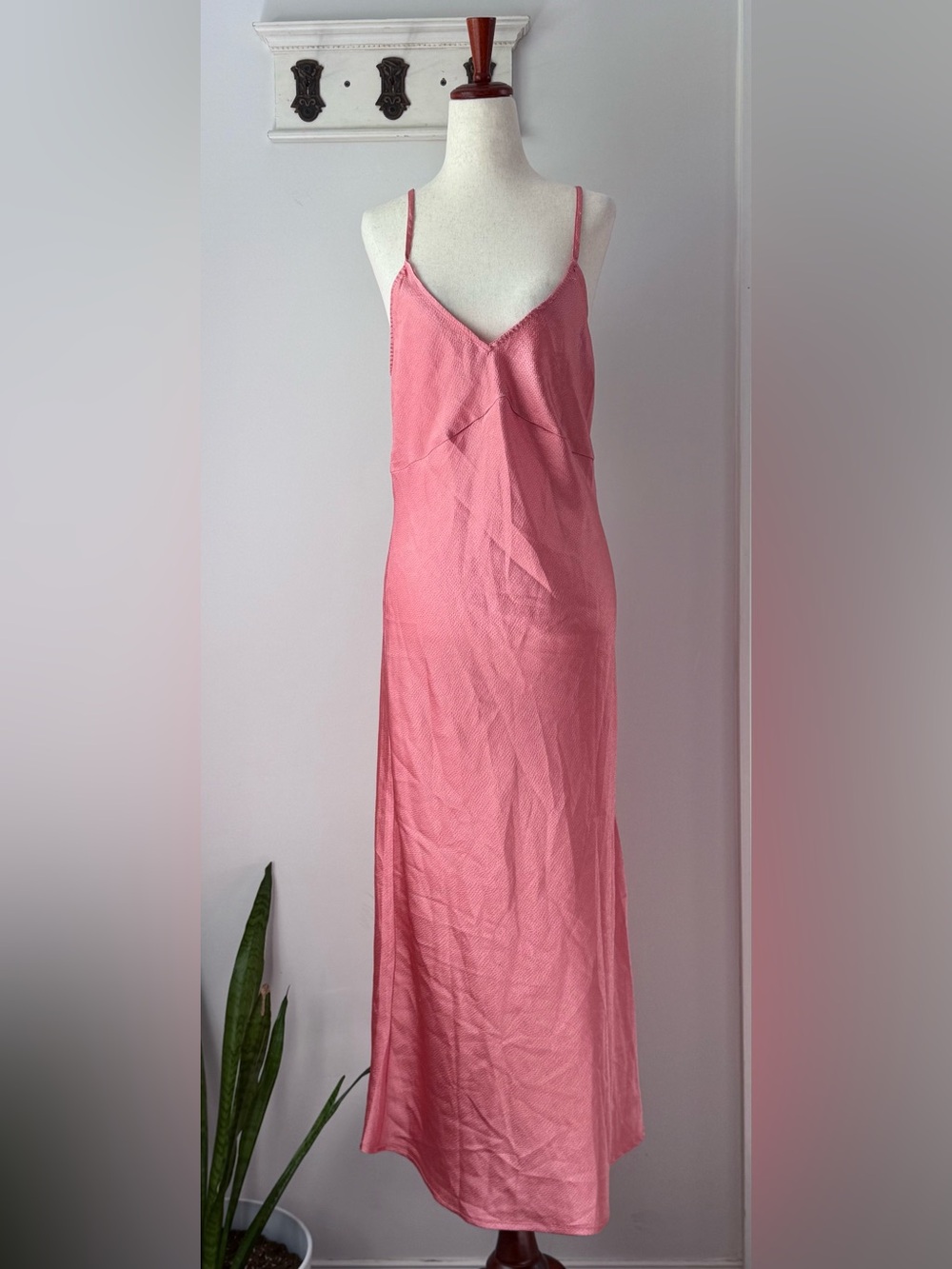 Intimately Free People Pink Midi Slip Dress Satin Open Back Classic Feminine